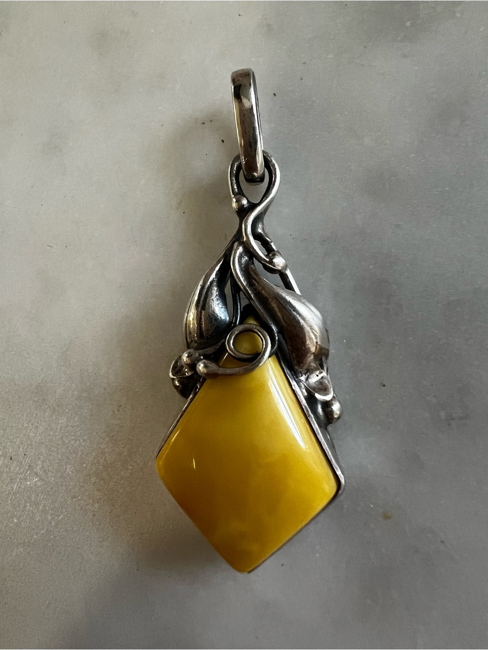 Vintage Baltic Butterscotch Amber 925 Sterling Silver 2” Pendant Art Nouveau 8g
